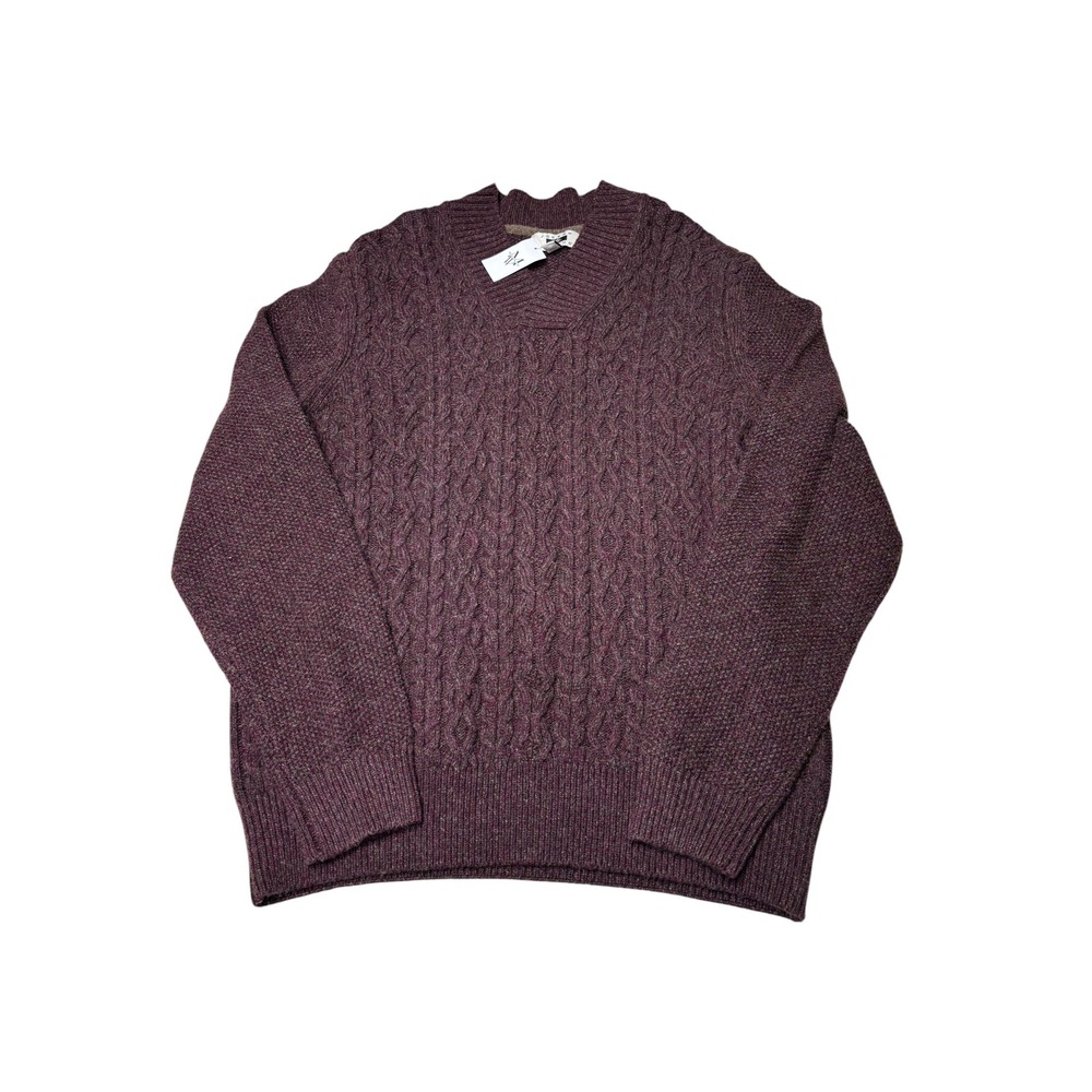 NWT Joseph Abboud Mens XXL Burgundy Wool Blend Cable Knit V-Neck Sweater $135
